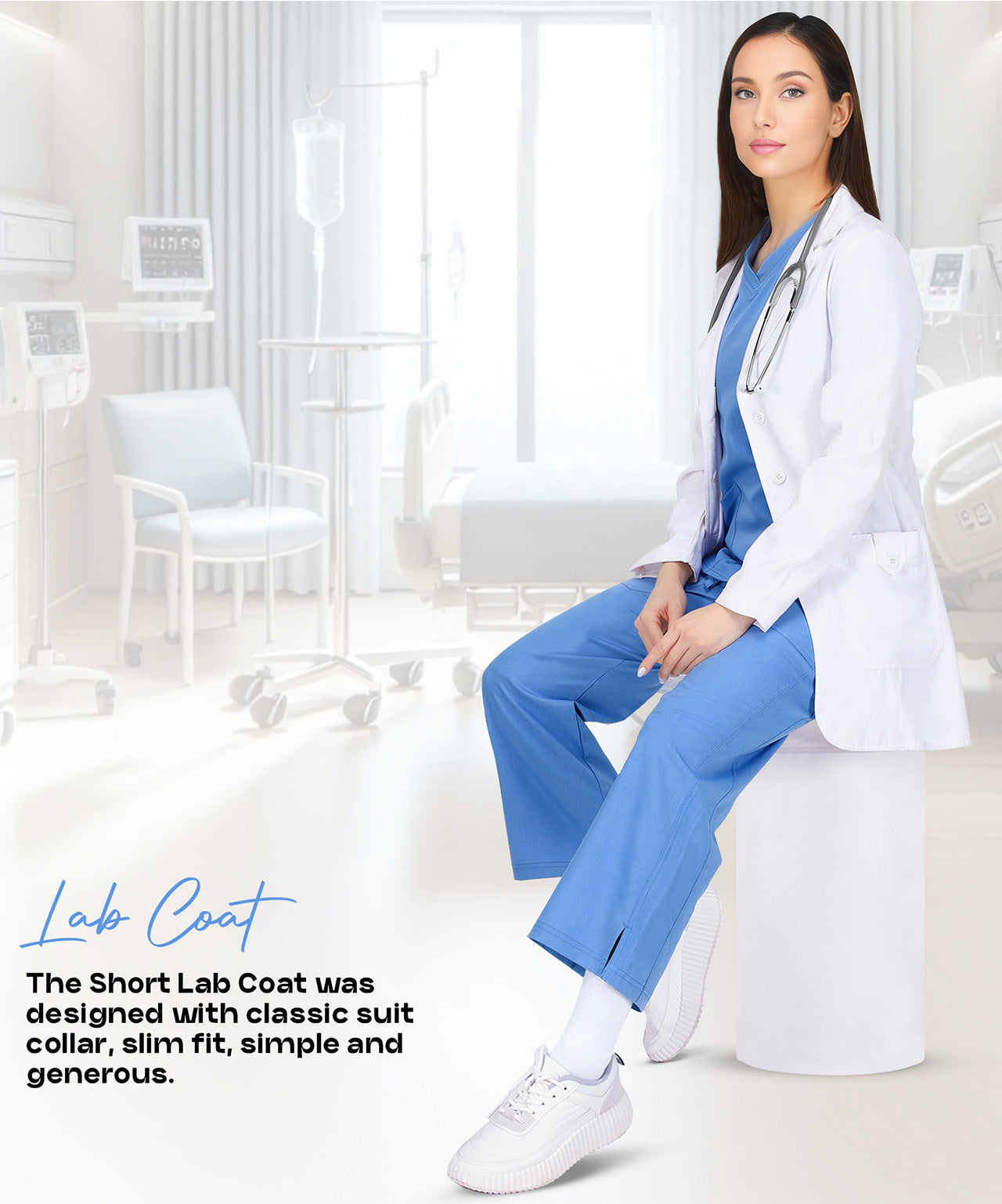 Women`s Professional Long Sleeve Lab Coat with Pockets