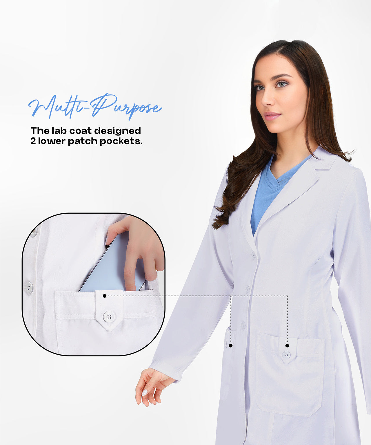 Women`s Professional Long Sleeve Lab Coat with Pockets