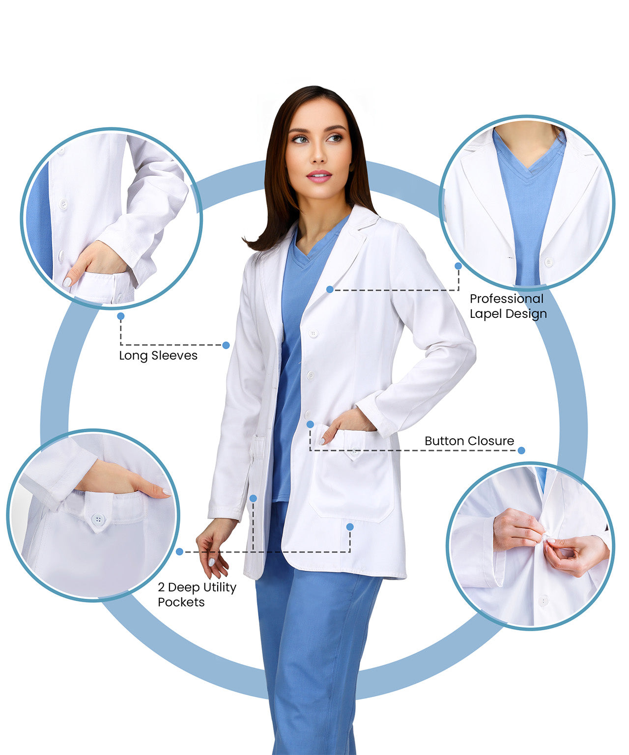 Women`s Professional Long Sleeve Lab Coat with Pockets