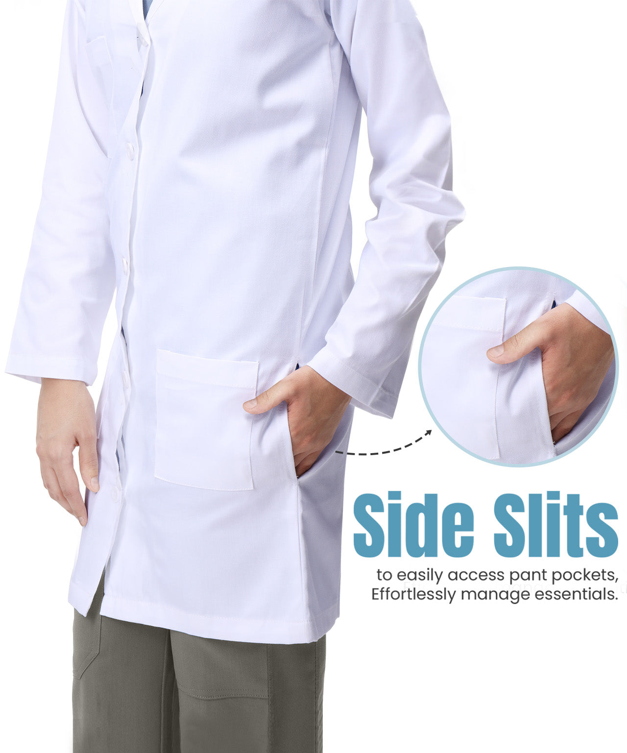 Men`s Professional Long Sleeve Lab Coat with Pockets