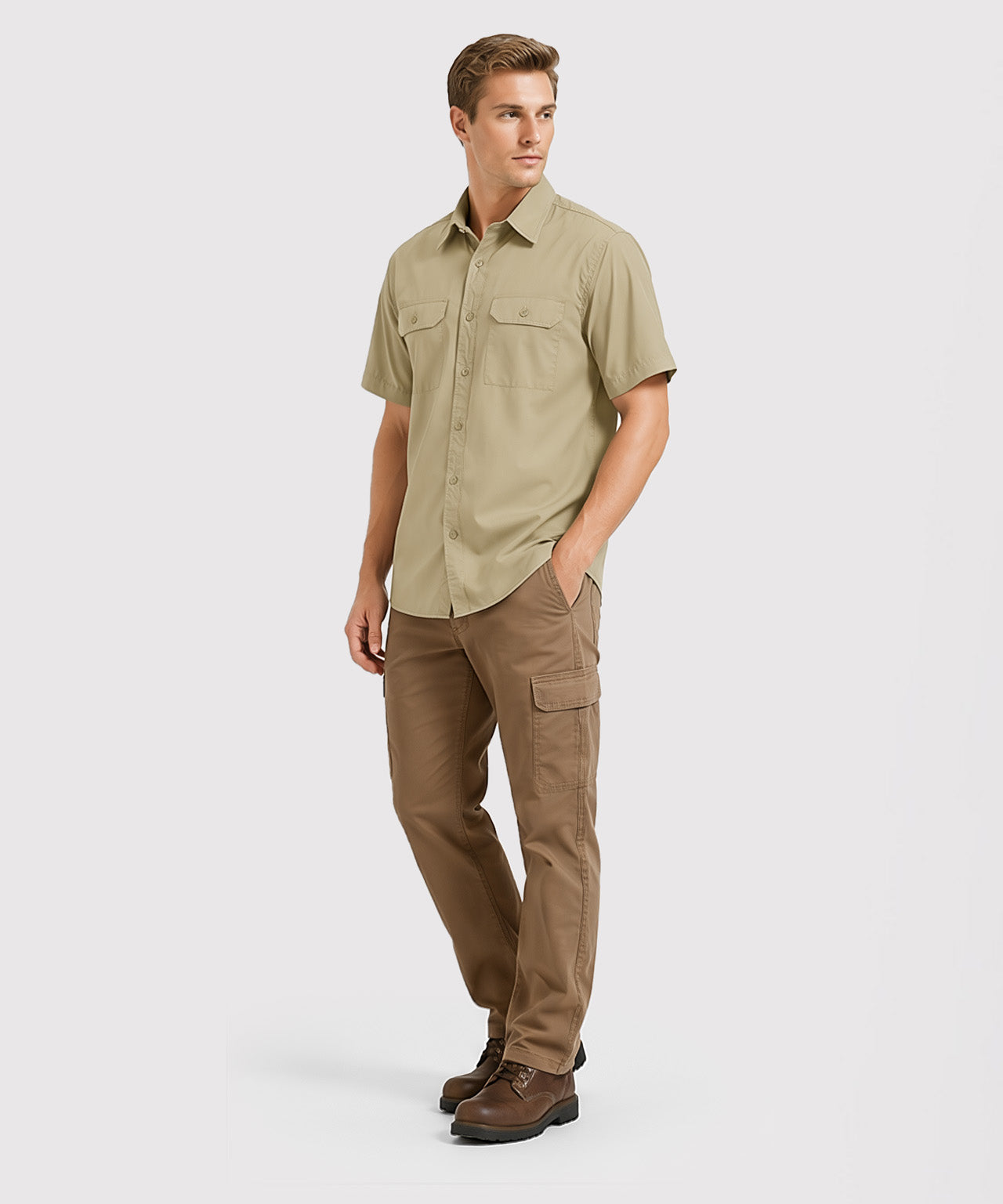 Men`s Work Shirt Short Sleeve with Pocket Flaps