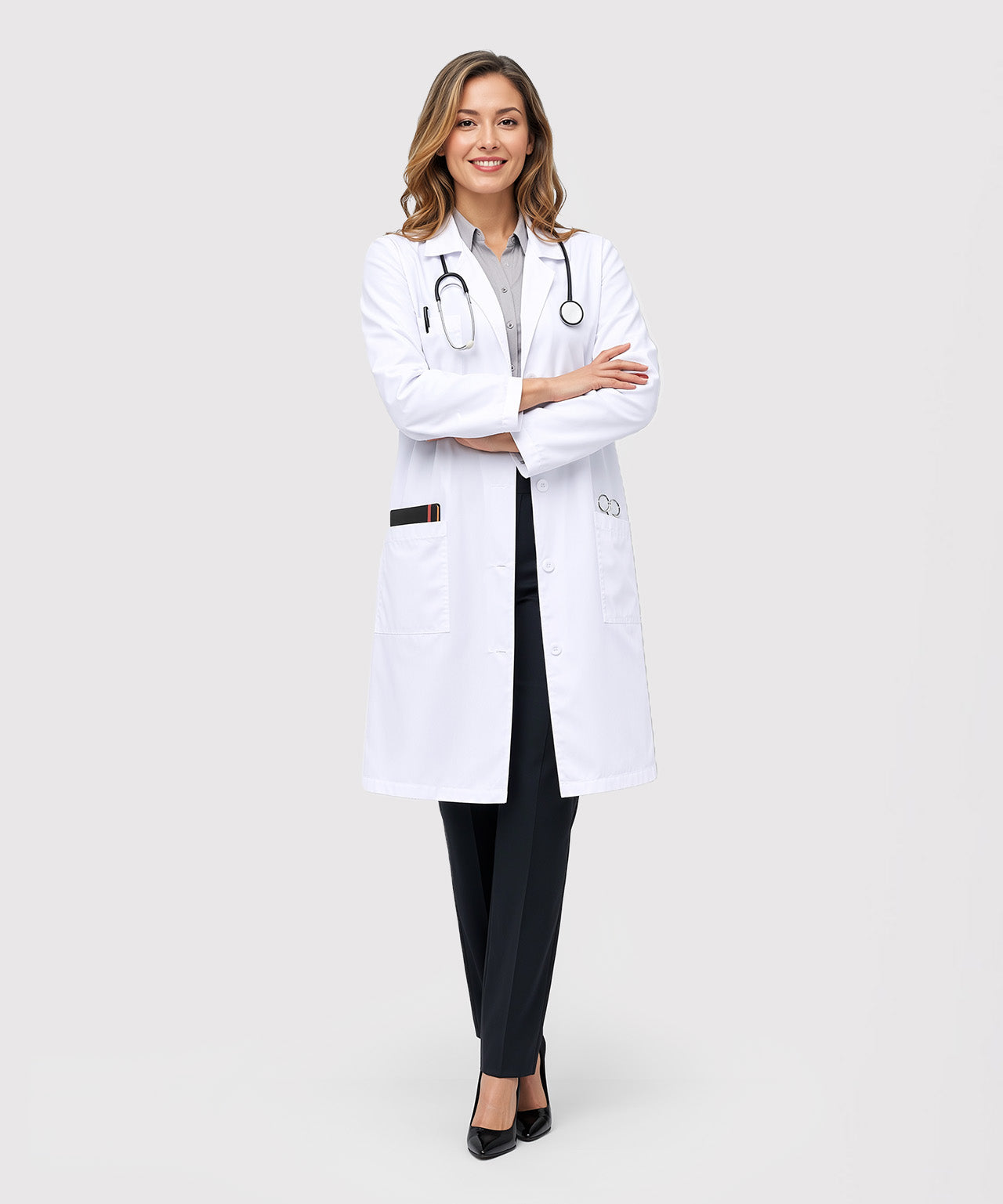Women`s Professional Long Sleeve Lab Coat with Pockets